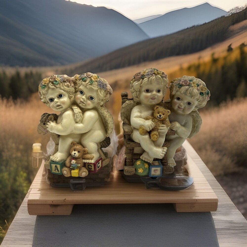 Lot Of 2 - Creative Treasures Twin Cherubs - Baby Decor - VGC